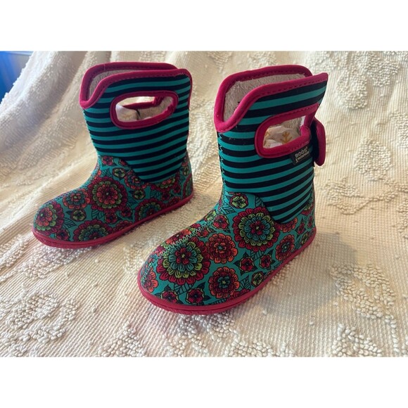 Bogs infants baby girls size 9 pansy stripe duck insulated winter boots - Picture 3 of 6